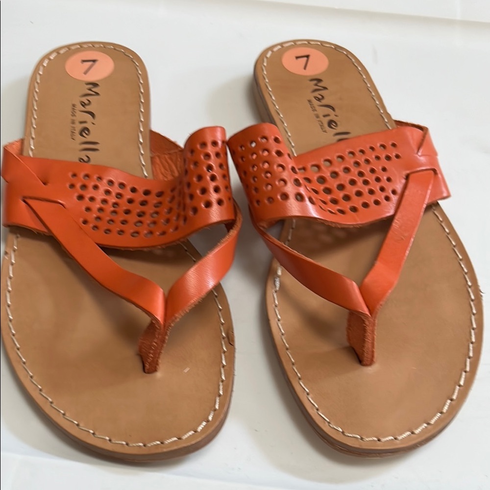 Mariella Orange Sandals with Intricate Leather Design NWOT